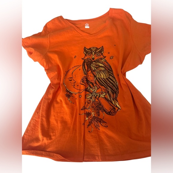 WhimsiGoth Orange Owl Graphic - Picture 1 of 3